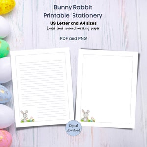 Papeterie Lapin de Pâques, Papeterie pour enfants, Papier à lettres, Papeterie numérique, Avec lignes, Sans doublure, A4, Format lettre