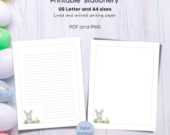 Carta da lettere a tema coniglietto pasquale: carta da lettere a righe e non a righe (download digitale)