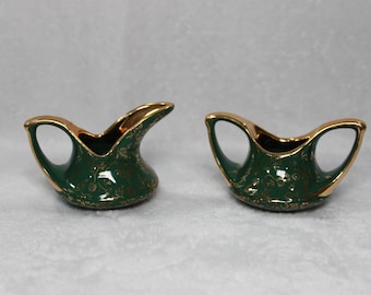 Juego de azucarero y crema de oro verde de 22 quilates de la compañía Pearl China, pintado a mano, pequeño.