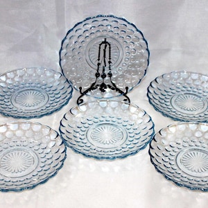 anchor hocking bubble blue bread and butter slate plate dish vintage 5.5&quot;