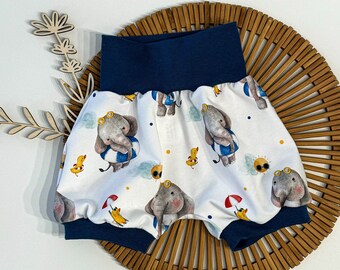 Kurze Pumphose für Babys und Kinder - Maritime Babykleidung - Kinder Shorts - Sommerhose mit Elefanten - Baby Outfits - Gr. 56-128