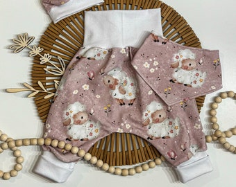 Pumphosen Set mit süßen Osterlämmer - Osteroutfit für kleine Mädchen in rosa Tönen - Geschenk zu Ostern - Gr. 44-110 auch für Frühchen