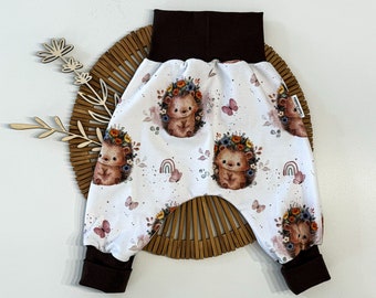 Conjunto de pantalones de salón con lindos erizos - conjunto para niños y niñas en tonos tierra - regalo para nacimiento - talla. 44-110 también para bebés prematuros