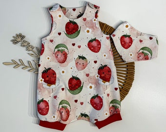 Summer romper with strawberries - short romper for girls and boys - baby clothes for summer - gifts for birth - size 44-98