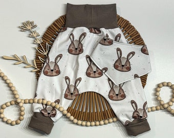 Pump pants set with cute bunnies - outfit for little boys and girls in earth tones - gift for a birth - size. 44-110 also for premature babies