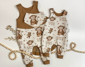 Strampler Set für Babys mit Personalisierung - mit zuckersüßen Klammeräffchen - Geschenke zur Geburt oder Taufe - Gr. 38- 92, auch Frühchen