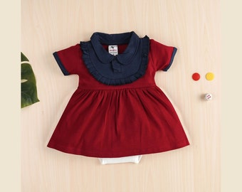 Macitoz Baby Girl Dress Gathered Frock Top and Panties, Casual Dresses for baby girls , Short Sleeves, Knee Length, Interlock Cotton