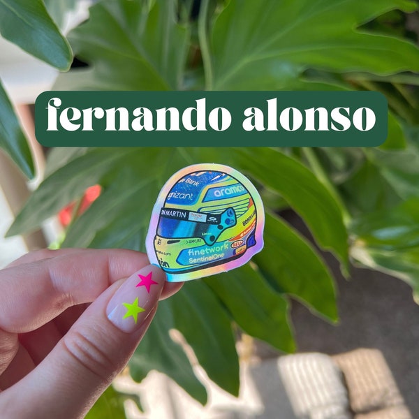 Sticker mini casque Fernando Alonso | adorable autocollant F1 pour cahiers, bouteilles d'eau, ordinateurs portables | F1 Aston Martin