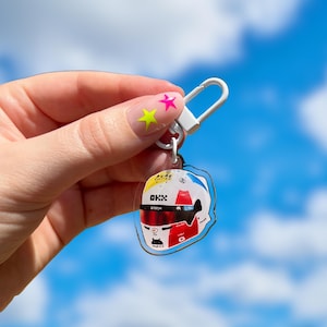 Driver helmet acrylic charms | F1 driver keychains for backpacks, bags, and more! | formula one keychains