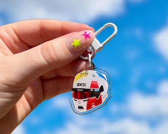 Driver helmet acrylic charms | F1 driver keychains for backpacks, bags, and more! | formula one keychains
