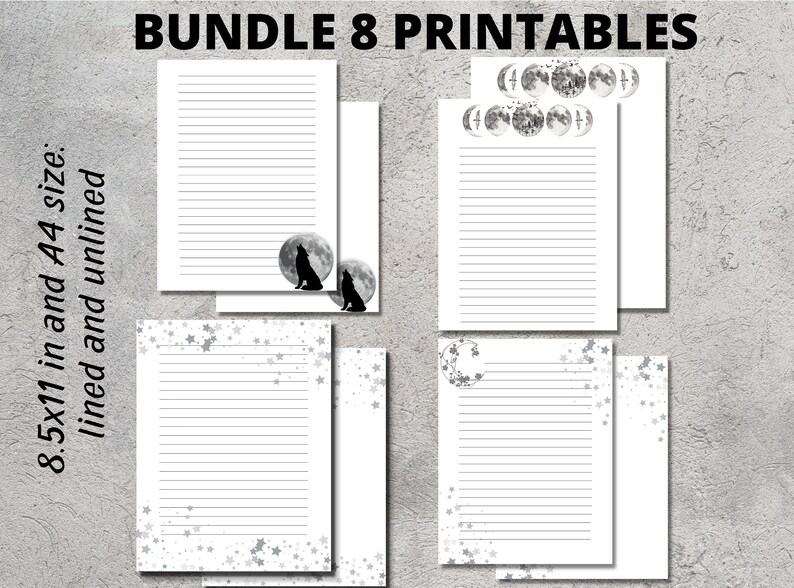 Letter Writing Set, Moon and Stars Printable Stationery, Bundle Lined ...