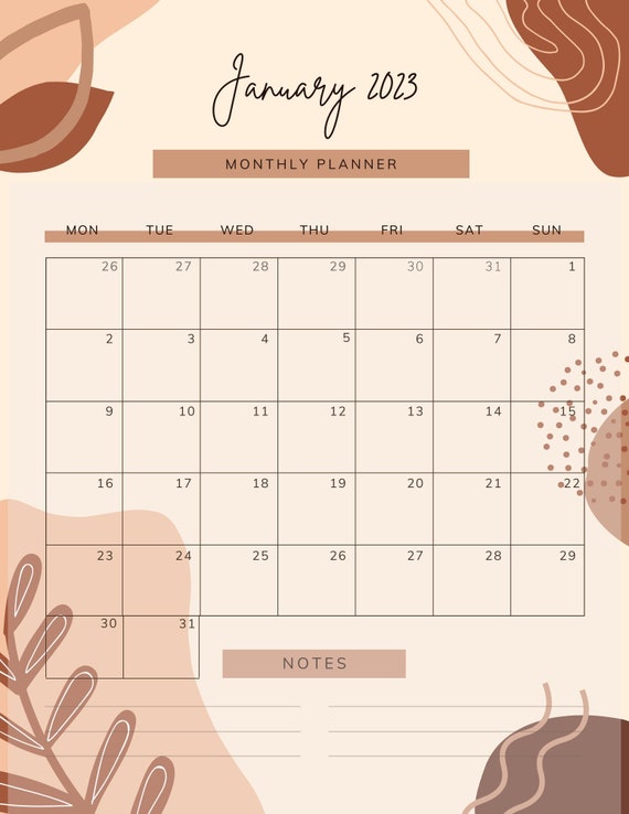 Aesthetic 2023 Yearly Calendar Minimalistic Printable And Etsy