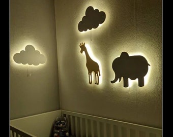Safari Night Light, Giraffe Lamp, Elephant Lamp, Hippo Lamp, Safari Lamp, Cloud Lamp, Nursery Wall Decor, Kids Wall Light, Baby Shower Gift