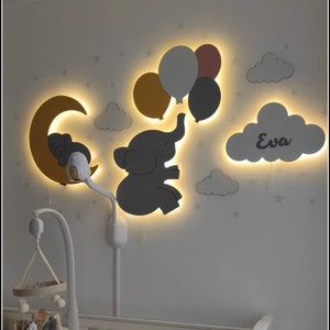 Balloon Lamp, Elephant Lamp, Cloud Lamp, Nursery Night Light, Nursery Wall Decor, Cloud Night Light, 1st Birthday Gift, Nursery Name Sign