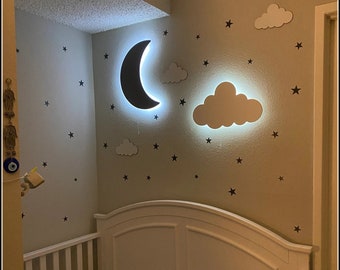 Moon Lamp and Cloud Lamp, Moon Light and Cloud Wall Light Set, Nursery Wall Light, Custom Baby Gift, Nursery Night Light,  Baby Room Lamp