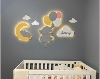 Elefant Lampe, Ballon Lampe, Wolke Lampe, Mond Lampe, Kinderzimmer Nachtlicht, Geschenk für Baby Jungen oder Mädchen, Kinderzimmer Wandkunst, Kinder Nachtlicht