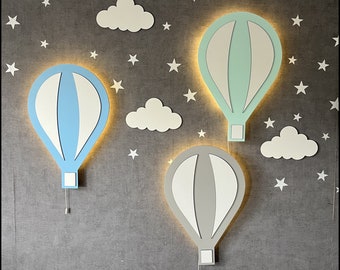 Lámpara de globo aerostático, arte de pared para habitación de bebé, luz de noche para bebé, lámpara para habitación de bebé, decoración de pared para habitación de bebé, luz de globo aerostático, regalo para baby shower