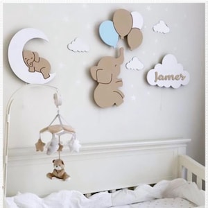 Set of 4 Baby Room Light, Baby Night Light, Cloud Light, Elephant Baby Gift, Custom Baby Gift, Nursery Lamp, Nursery Decor, Nursery Lighting