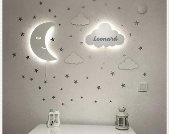 Cloud Lamp and Moon Lamp, Moon Light and Cloud Night Light, Baby Night Light, Custom Baby Gift, Personalized Baby Lamp, Nursery Night Light