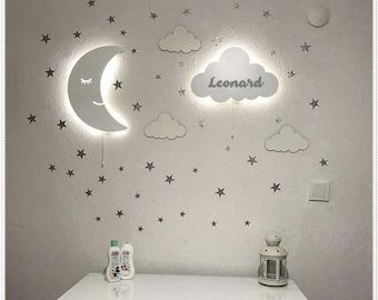 Bundle Set: Cloud Light, Moon Night Light, Baby Night Light, Cloud Lamp, Moon Lamp, Custom Baby Gift, Nursery Night Light,  Baby Room Light