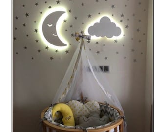 Cloud Light and Moon Light, Baby Night Light, Cloud Nursery Wall Lights, Baby Room Light, Custom Baby Gift, Kids Gift, Baby Room Art
