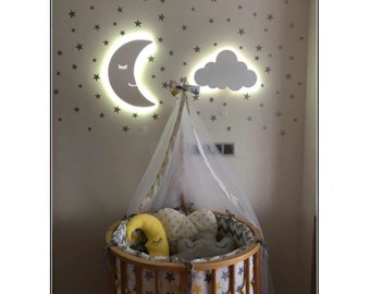 Moon and Cloud Lamp, Nursery Wall Decor, Baby Girl Gift, Baby Boy Gift, Nursery Night Light,  Baby Room Light, Custom Lamp, Custom Wall Art