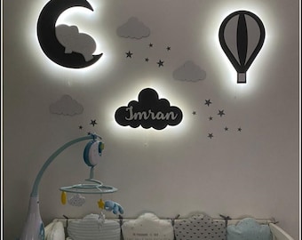 Baby Jungen Kinderzimmer, Baby Zimmer Lampe, Wolken Lampe, Heißluftballon Lampe, Mond Elefant Lampe, Heißluftballon Kinderzimmer, Kinderzimmer Nachtlicht
