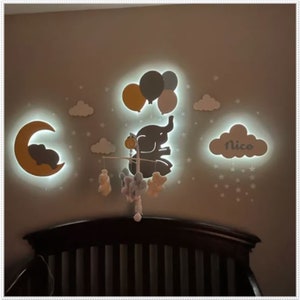 Set of 4 Baby Room Lamp, Nursery Night Light, Cloud Lamp, Elephant Nursery Decor, Custom Baby Gift, Baby Lamp, Nursery Wall Art, Kids Gift