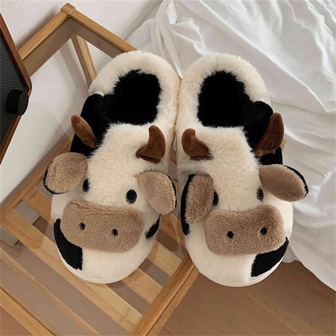 Cute Cow Slippers Moo Slippers Animal Slippers Fluffy and Cozy Etsy