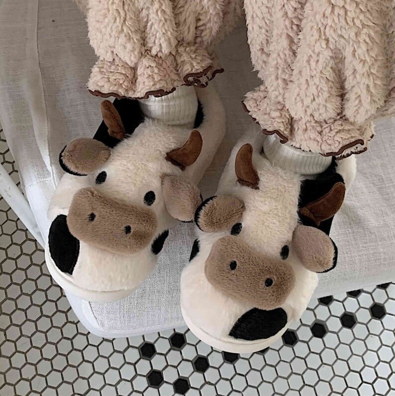 Cute Cow Slippers Moo Slippers Animal Slippers Fluffy and Cozy Etsy