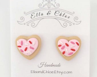 Pendientes de galleta de azúcar con forma de corazón de San Valentín, joyería de San Valentín, pendientes de galleta con forma de corazón de arcilla polimérica
