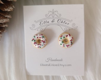 Christmas Sprinkle Donut Sugar Cookie Christmas  Stud Earrings Christmas Jewellery Polymer Clay Christmas Studs Cookie Earrings