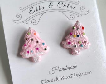 Pink Candy Sprinkle Christmas Tree Stud Earrings Christmas Jewellery Polymer Clay Christmas Stud Earrings
