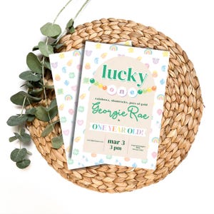 Lucky One Birthday Invitation | St. Patrick’s Day First Birthday Party Invite | Rainbow & Lucky Charms Theme | Editable