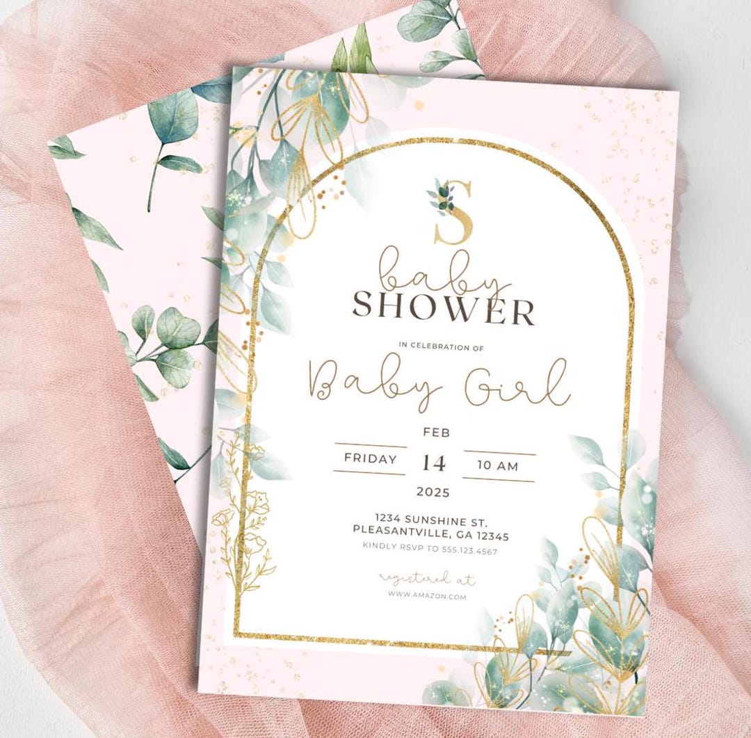 Editable Floral Baby Shower Invitation | Printable Baby Girl Canva ...