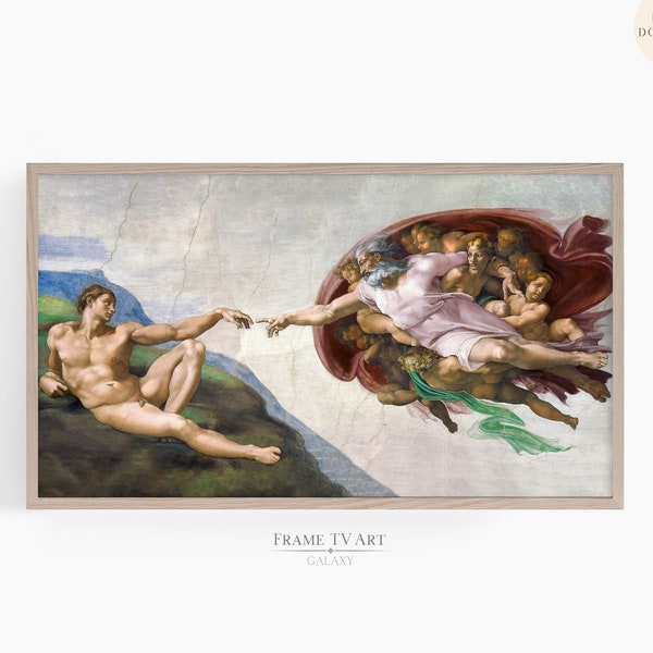 Samsung Frame TV Art Michelangelo The Creation of Adam World Famous Painting, Traditional Catholic Art,Vintage Oil Painting,Digital Download