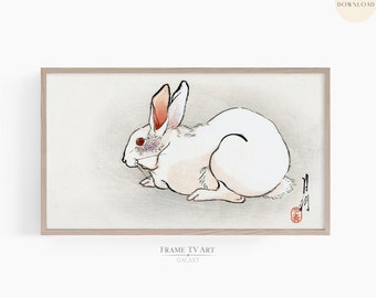 Easter Frame TV Art, Vintage Easter Decor, Easter Bunny Drawing, Happy Easter Hare Drawing, Easter Art, Digital Download, Downloadable Art