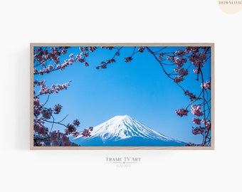 Samsung Frame TV Art Spring Decor, Cherry Blossom With Mount Fuji, Mountain Art, Spring Art, Frame TV Photography, Digital Download