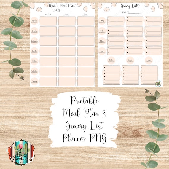 Printable Cowprint Weekly Meal Plan Grocery List Weekly Meal Etsy