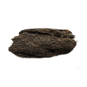 May include: A pile of dried, dark brown, twisted roots. The roots are tangled and have a rough texture.