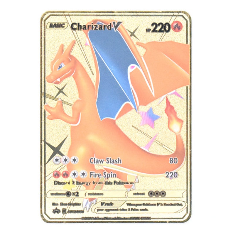 Rare Pokemon Glurak Charizard Gold Metal Card Gold Card Black Etsy