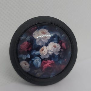 Dark Moody Floral Cabinet Knobs – Vintage Rose Glass Drawer Pull