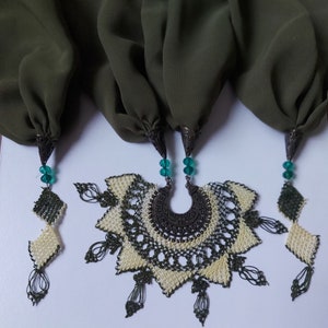 Needle Lace Scarf - Unique Turkish Needle Lace Authentic Scarf Necklace with Needle Lace Accessories
