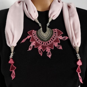 Needle Lace Scarf - Unique Turkish Needle Lace Authentic Scarf Necklace with Needle Lace Accessories