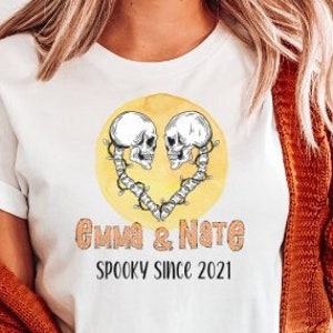 Personalized Dating Shirt Halloween Just Married Shirt, Custom Boyfriend Girlfriend Name Halloween Shirt Halloween Shirt With Newlywed Names