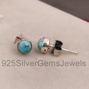 Round Turquoise Studs, Natural Kingman turquoise stud earrings, Gemstone Studs, Post earring, Small Stud, Dainty Studs, Daily Wear Jewelry