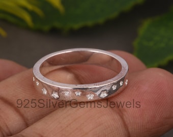 925 Silver Band Ring, Cute Tiny Multi Star Band Ring, Wedding Bands, Celtic Ring, Anniversary Ring, Simple StarTextured Band, Gift Idea
