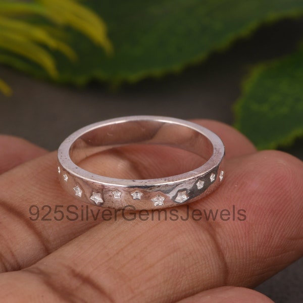 Pierścionek ze srebra próby 925, uroczy, malutki pierścionek z wieloma gwiazdkami, obrączki ślubne, pierścionek celtycki, pierścionek rocznicowy, prosta obrączka z teksturą gwiazdy, pomysł na prezent