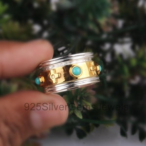 925 Solid Silver Turquoise Spinner Ring, Two Tone Ring, Gemstone Spinner Ring, Meditation Jewelry, Handmade Ring, Band Ring, Unisex Ring