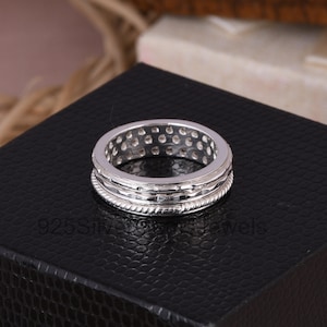 Twist Spinner Ring, Unisex 925 Sterling Silver Spinning Ring, Chunky Thumb Ring, Men&#39;s Wide Spin Ring, Wave Wire Meditation Ring Jewelry.
